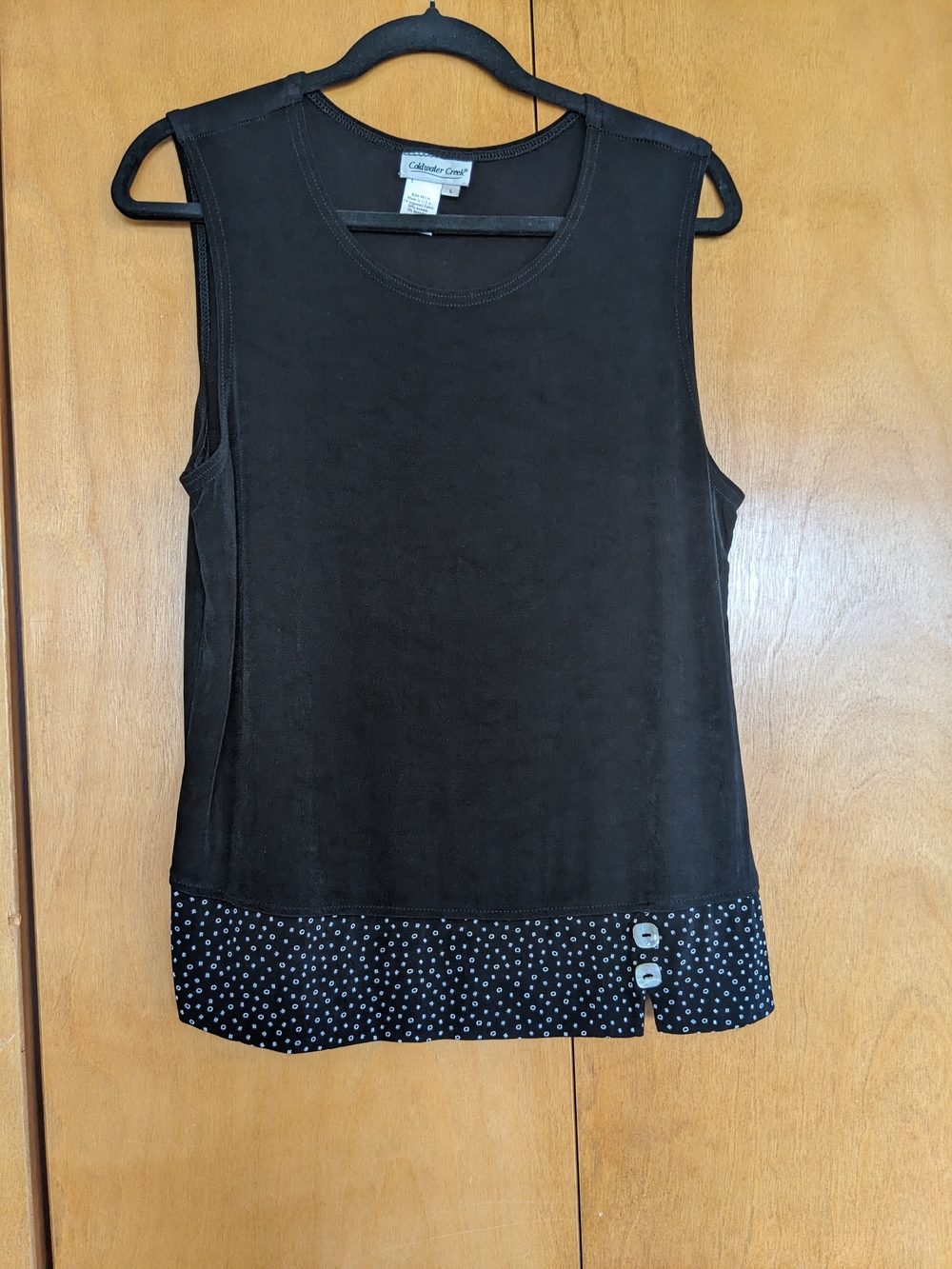 Coldwater Creek Women's Large Black Tank Top Polka Dot Hem Slinky Knit USA Made